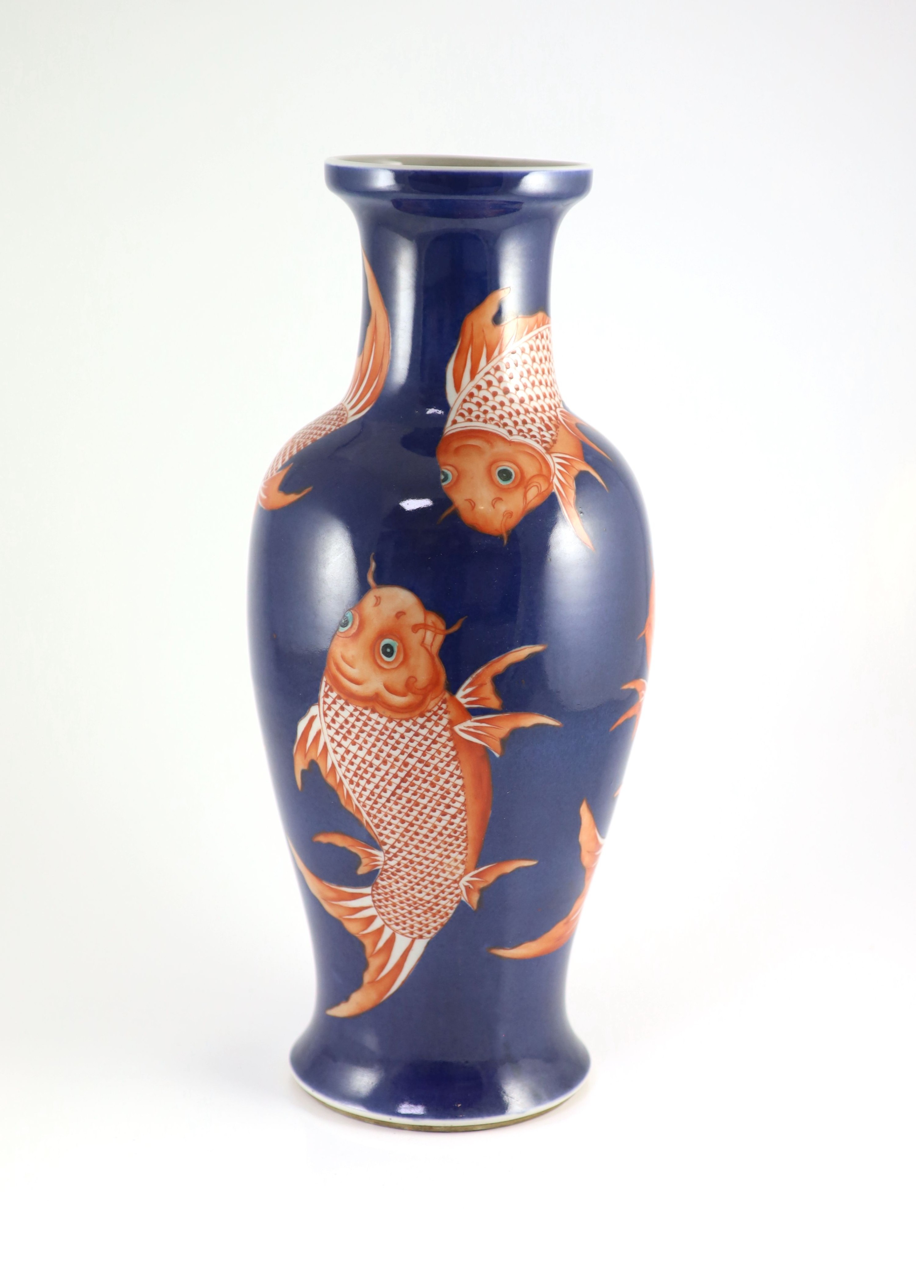 A large Chinese 'golden carp' vase, 19th century, 46cm high, base drilled